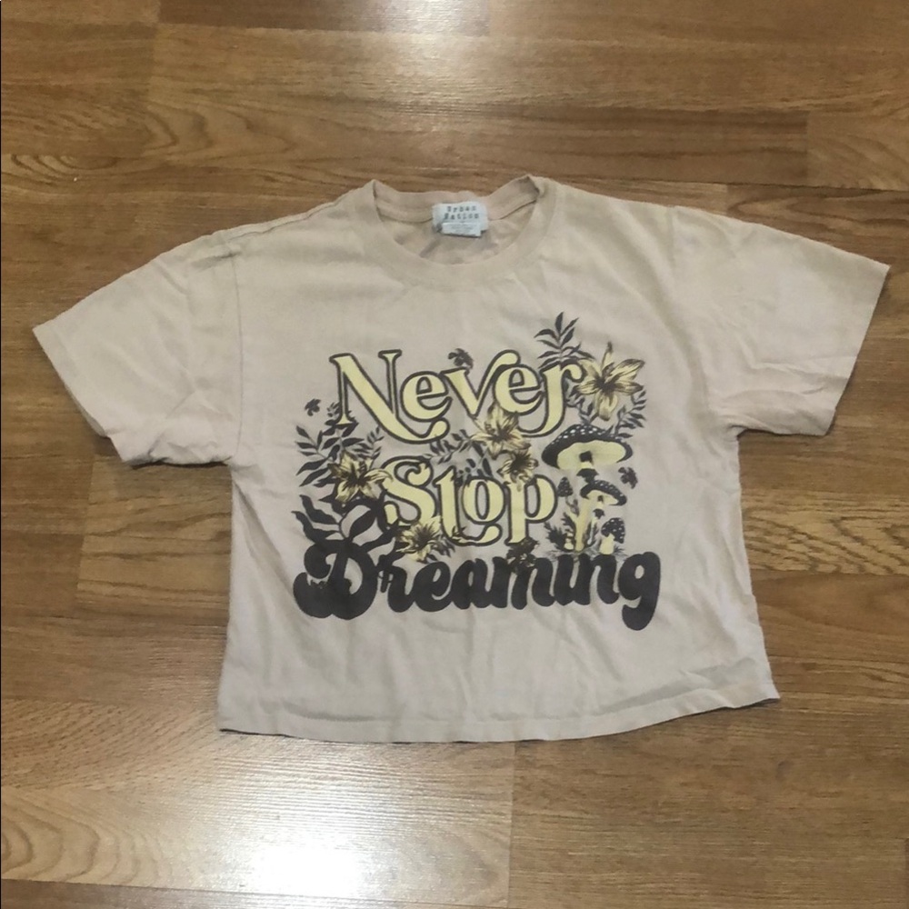 Tan and Black Short Sleeve Tee with Graphic Design